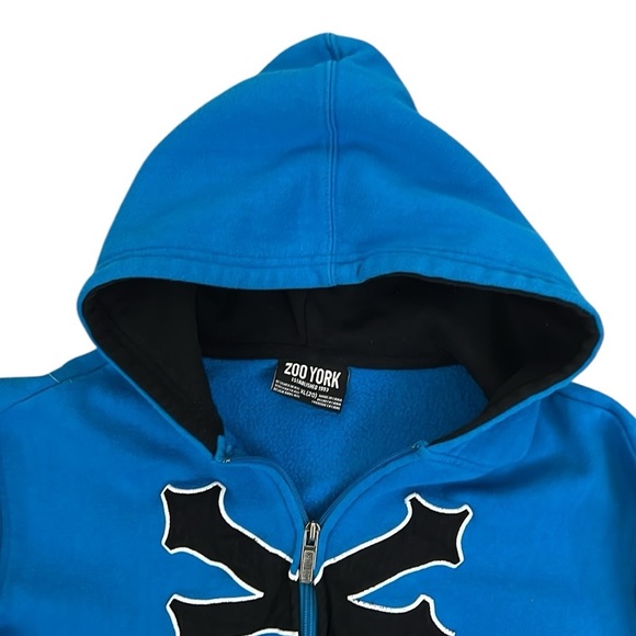 Zoo York Zip-Up Hoodie Sweatshirt Embroidered Blue/Black Long Sleeve Skate XL/20 - Picture 3 of 11
